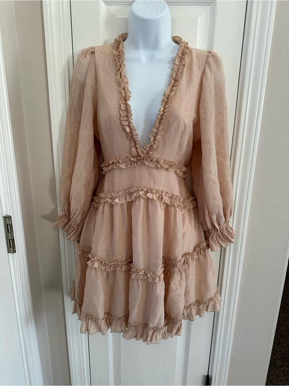 Princess Polly Blush Pink Long Sleeve Ruffle Mini Dress